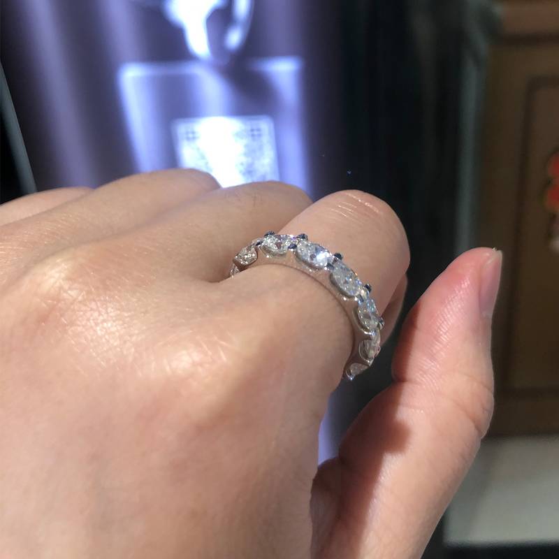 Egg shaped lined S925 silver plated platinum women's ring custom selection, accessory stone moissanite diamond 3.9ct